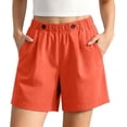 thumbnail image 4 of Costeam Womens Summer Linen Casual Shorts Solid Color Loose Fit Straight Hem with Side Pockets Elastic Waist Lightweight Breathable Soft Relaxed Fit Short Bottoms, 4 of 6