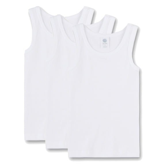 Sanetta Niño Camiseta Paquete de 3 - Camisa sin Brazos, Tank Top, Basic, Algodón orgánico Blanco 104