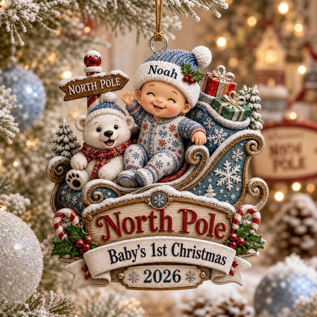 Personalized Acrylic Ornament Baby First Christmas North Pole