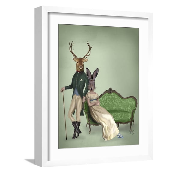 Art.com Mr Deer and Mrs Rabbit Art Print by Fab Funky, White Frame Wall Art, 17" x 21"