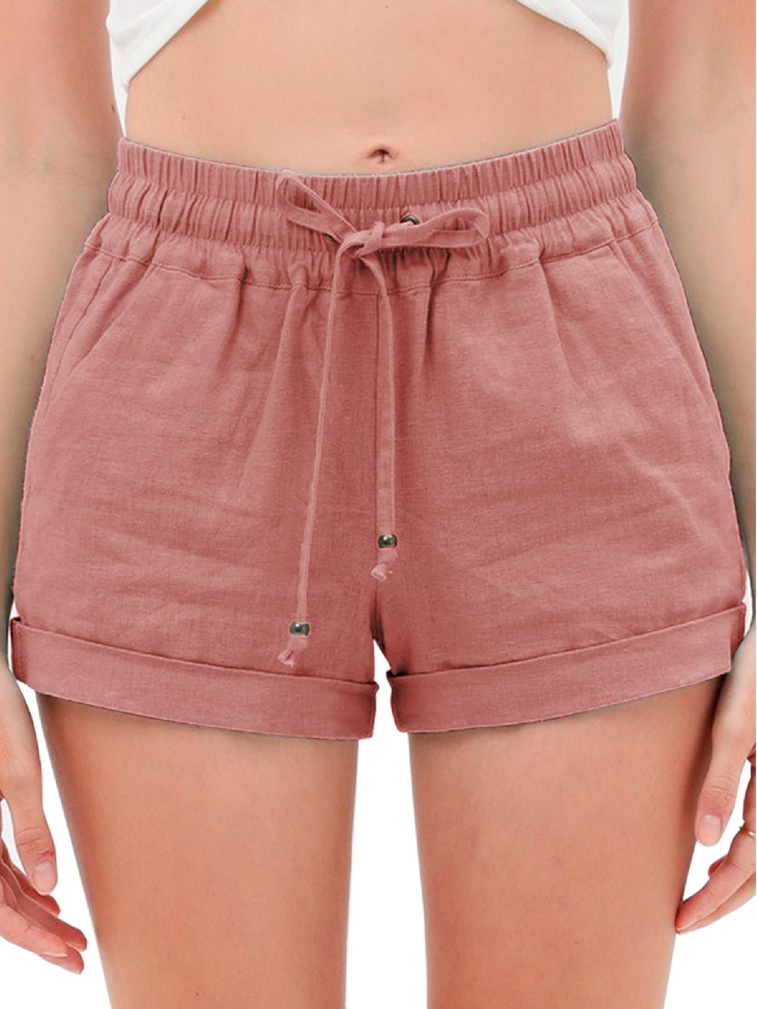 WUAI-Women Casual Shorts Plain Drawstring Elastic Waist Outdoor Comfy Workout Shorts Plus Szie Summer Beach Shorts 