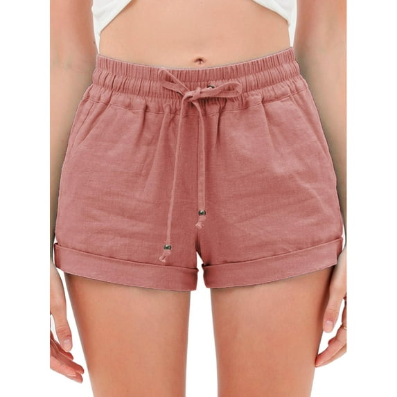 Made by Olivia Women's Drawstring Elastic Waist Casual Comfy Cotton Linen Beach Shorts