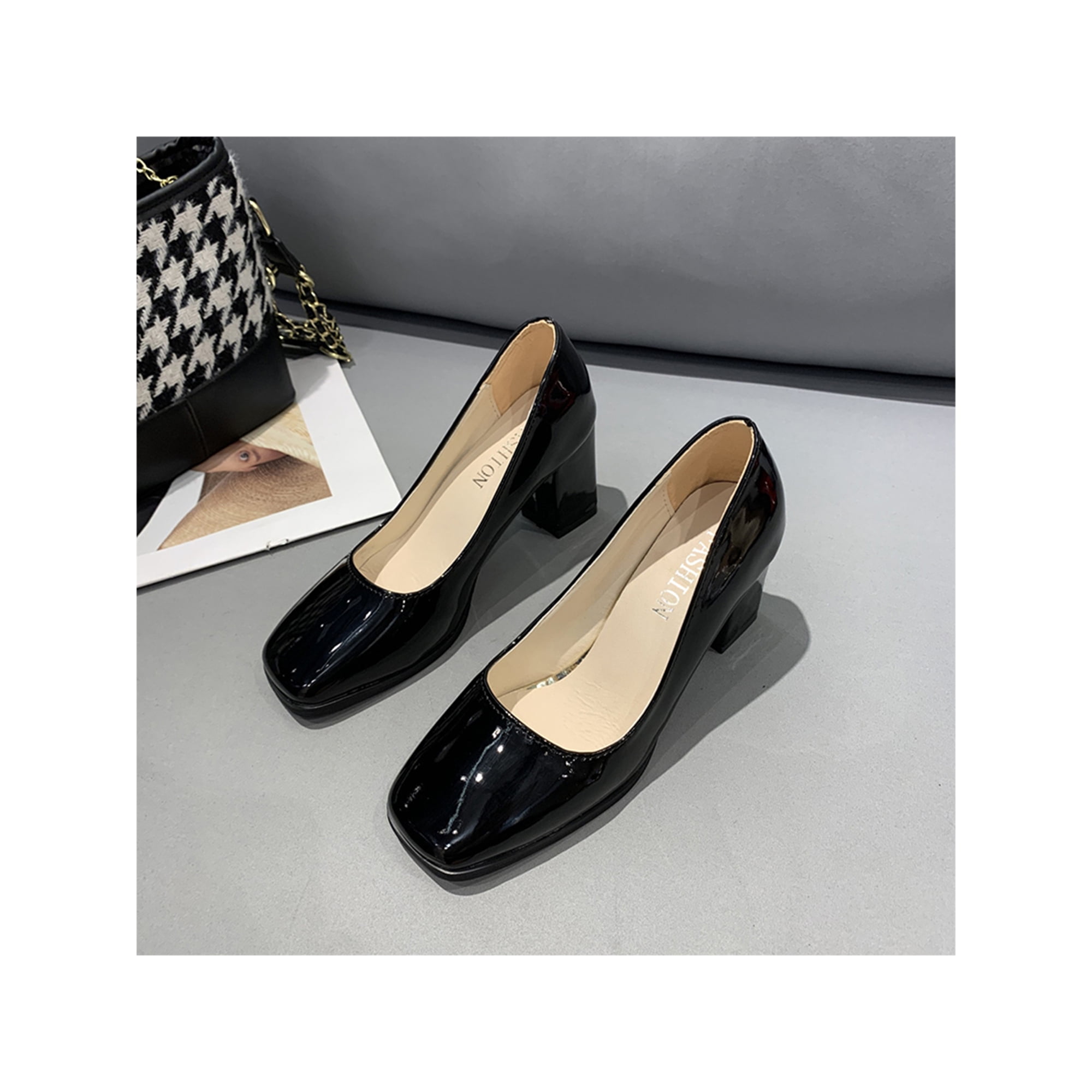 Daeful Women High Heels Slip On Pumps Square Toe Dress Pump Shoes Wedding Lightweight Comfort Chunky Block Heel Heeled Shoe Black 8.5 Walmart
