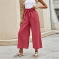 thumbnail image 3 of Ohufall Womens Solid Color Pants Elastic Waist Drawstring Pant Fashion Wide Leg Breathable Comfort Casual Pants, 3 of 6