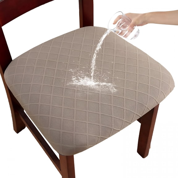XIBUFE Waterproof Chair Seat Covers Set of 4 for Dining Room,Stretch Removable Washable Dining Chair Seat Slipcovers for Home,Restaurant,Banquet,Kitchen Chair Seat Cushion Protector (Taupe,Large)