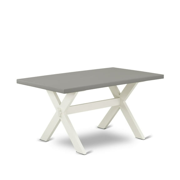 East West Furniture X2-096 3 Piece Kitchen Set - 1 Cement Modern Dining Table and 2 Mid Century Modern Bench - Stable and Sturdy Constructed - Linen White Finish