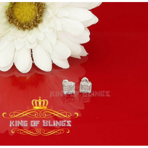 King of Bling's 0.15ct Genuine Diamond 925 Sterling Silver White Square Earring Men's / Women's