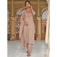 thumbnail image 4 of Janasya Women's Rose Gold Poly Silk Floral Embroidery Kurta with Pant and Dupatta, 4 of 8