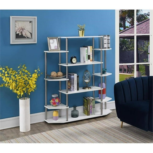 Pemberly Row Wall Unit Bookcase in White Wood and Stainless