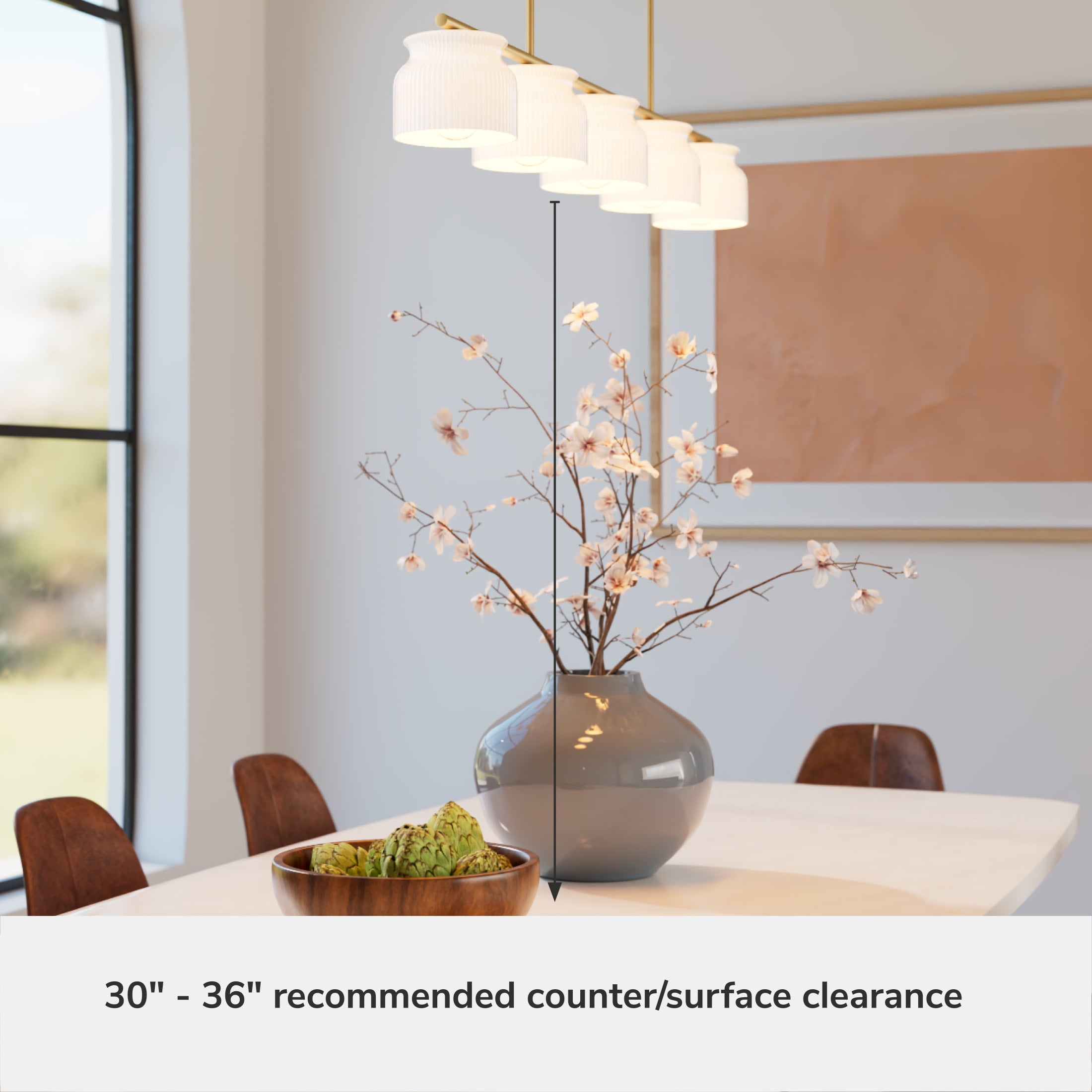 Hunter - Harlowe 5-light Luxe Gold, Extra Large Chandelier, Dimmable, Modern Style, Linear Shaped, for Bedrooms, Dining, Living Rooms - 13180