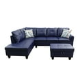 thumbnail image 3 of Hommoo L Shaped 4-Seat Couch, 16'' Back Height Faux Leather Sectional Couches and Sofas, Modern Living Room Furniture Sets Sectional Sofa Set, Blue(No Ottoman), 3 of 7