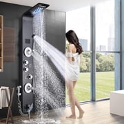 Zovajonia Led Shower Panel Tower System, 50 Inch Shower Tower with 6 -Function,Rainfall Waterfall Showerhead ,Shower jets Oil Rubbed Bronze Rain Shower System