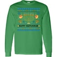 thumbnail image 3 of Inktastic Happy Hanukkah Sweater Style Design with Menorah and Dreidel Long Sleeve T-Shirt, 3 of 5