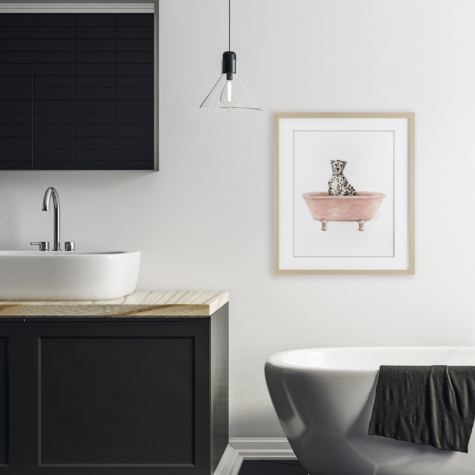 Stupell Industries Cheetah in Pink Tub Birch Framed Print Under Glass, design by Lanie Loreth