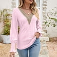 thumbnail image 7 of Vivianyn HD Women's Contrast V Neck Eyelet Chiffon Blouse, Long Sleeve Casual Top,Hot Pink,Size S-XXL, 7 of 7