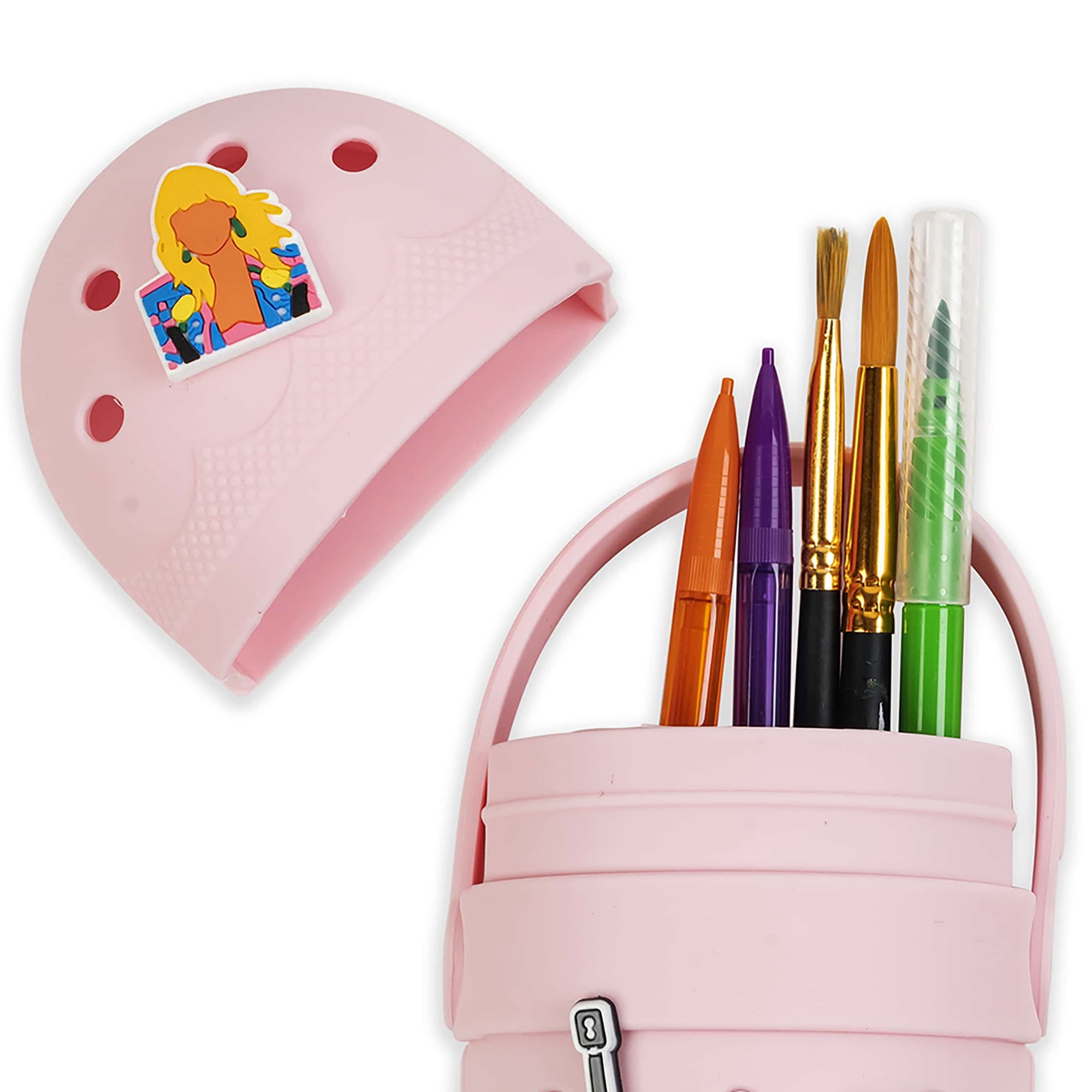 Little Yellow Bicycle: Charm Pencil Case - Popstar - Blush Pink, 4 Stylish Decoration Charms, Flexible Silicone, School Supplies & Utensil Storage
