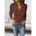 thumbnail image 3 of PRETTYGARDEN Fall Quarter Zip Pullover Sweaters for Women Long Sleeve Collared Fitted Ribbed Knit Tops, 3 of 8