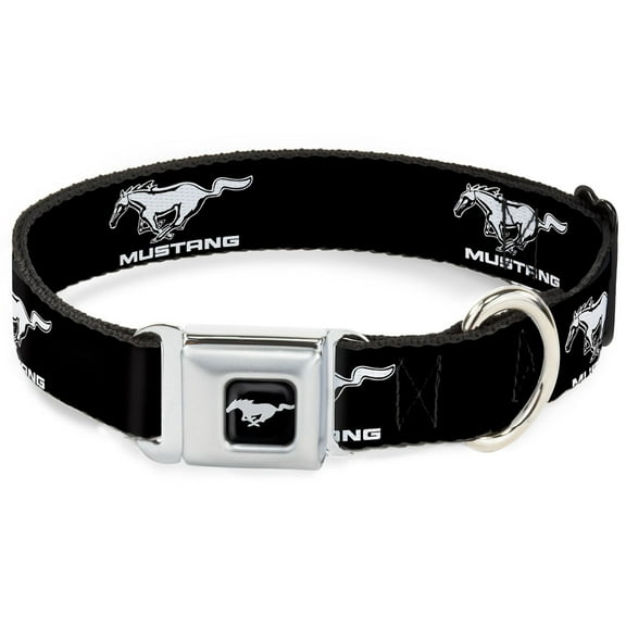 Ford Pet Collar, Dog Collar Metal Seatbelt Buckle, Ford Mustang Black White Logo Repeat, 20 to 31 Inches 1.5 Inch Wide