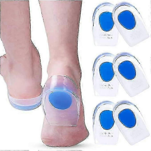 3 Pair Gel Heel Cups Plantar Fasciitis Inserts - Silicone Gel Heel Pads For Heel Pain, Bone Spur Ablue