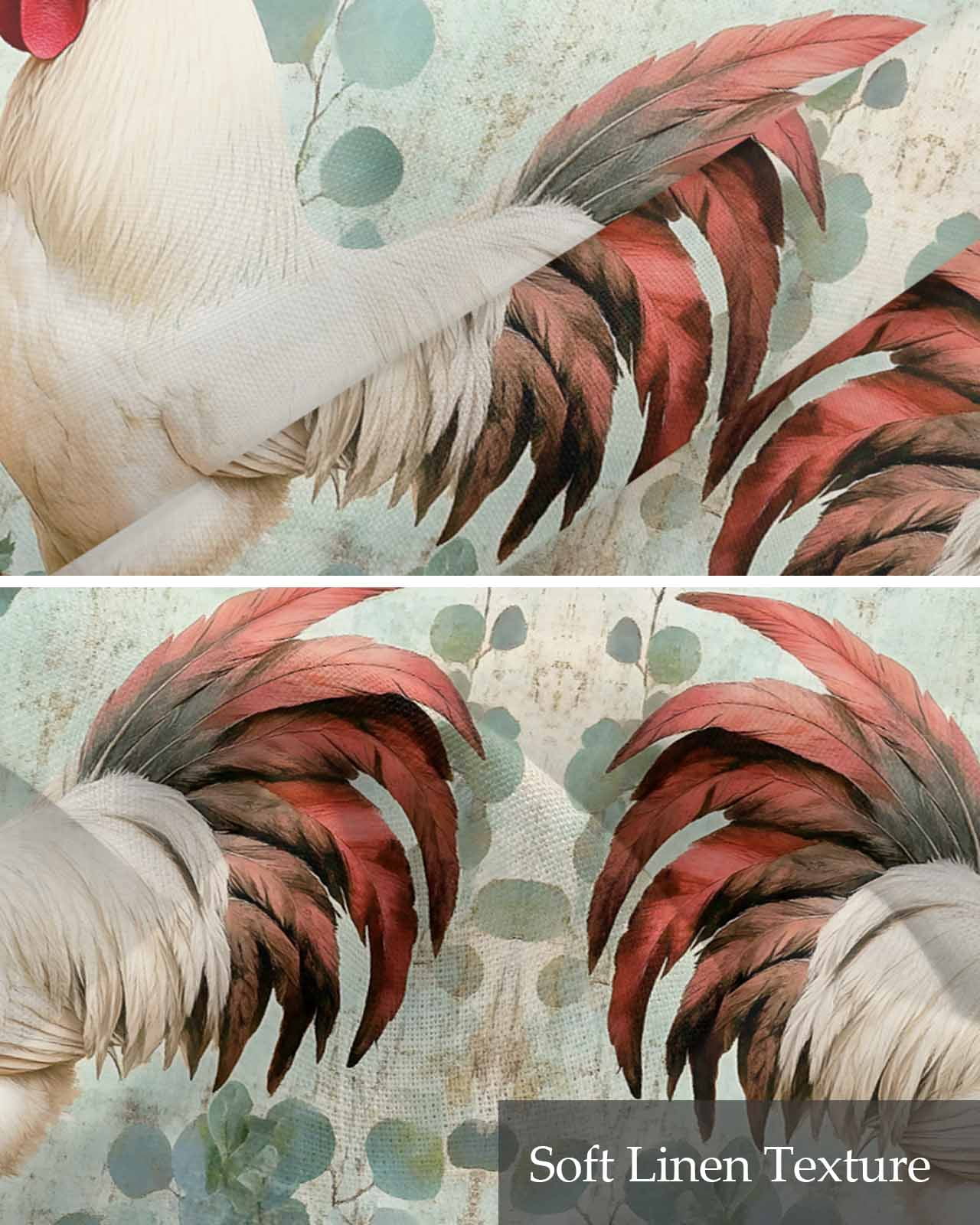 Vintage Rooster Kitchen Valances for Windows Farmhouse Linen Window Valance Curtain for Living Room Window Treatment Eucalyptus Leaves Animals Spring Roses Valance Rod Pocket Topper, 60 x 18 Inch
