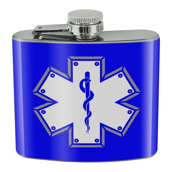 Star Of Life Medical Health EMT RN MD Stainless Steel 5oz Hip Drink Kidney Flask