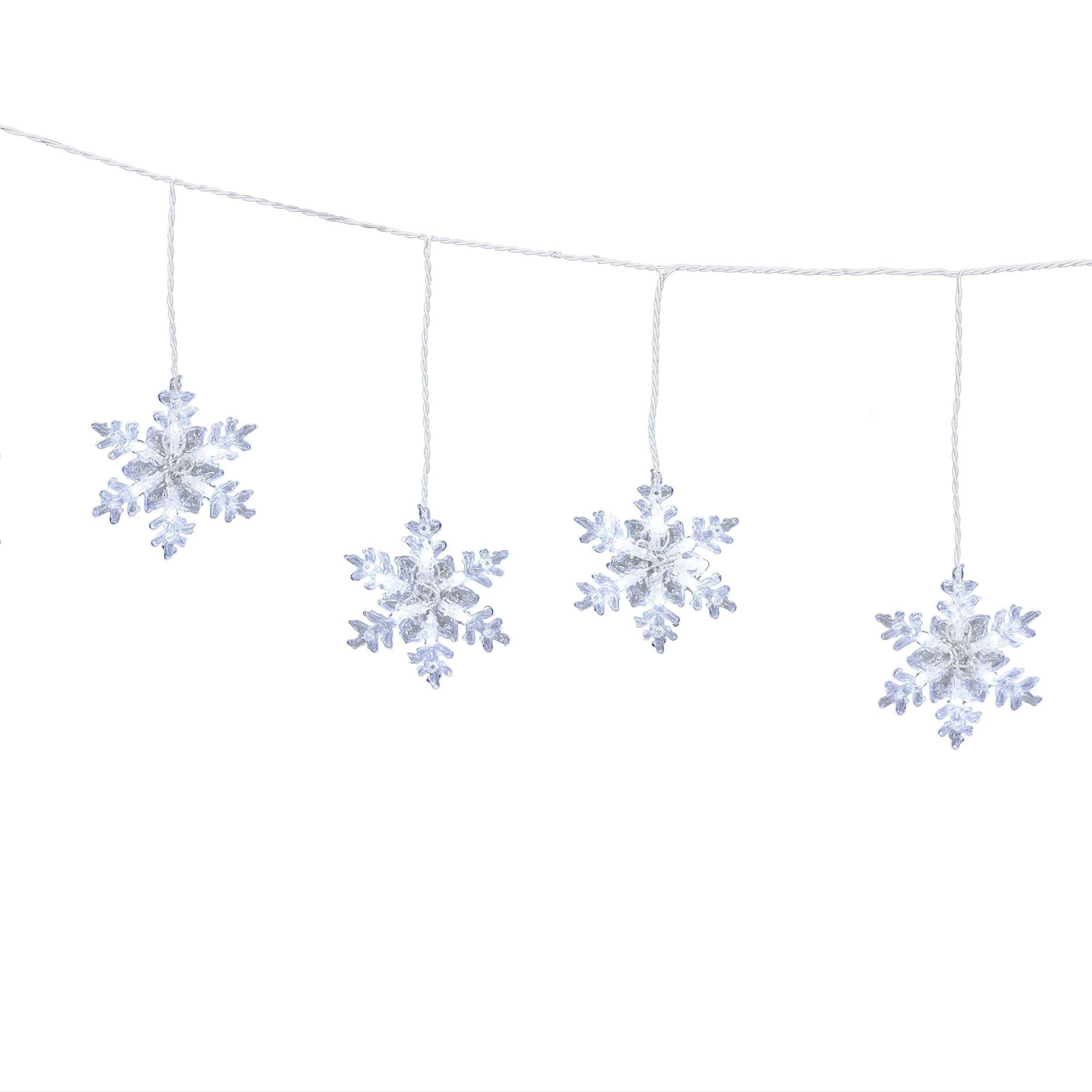 Indoor/Outdoor 8-Count LED 8-Function Snowflake Christmas Icicle Lights, Cool White, White Wire, 9', by Holiday Time