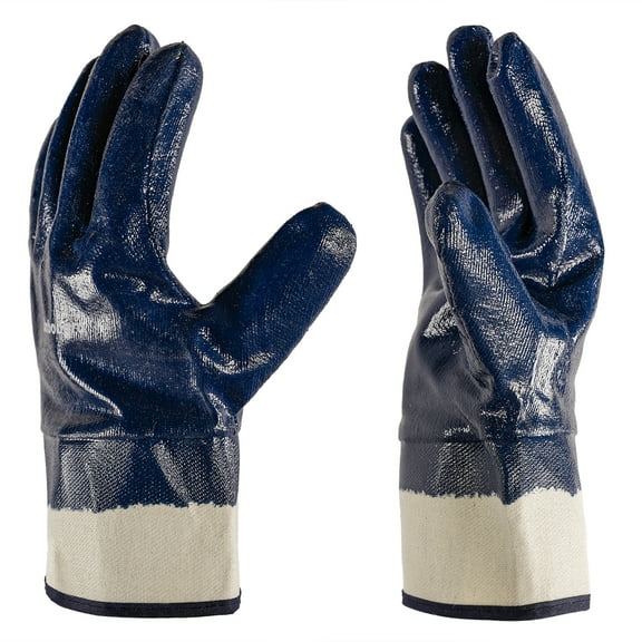 Oil-Resistant Nitrile Fully Coated Cotton Safety Work Gloves, Acid & Alkali Resistant, for Men and Women, Blue (6 pairs)
