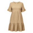 thumbnail image 3 of Bosfbaoi Plus Size Dresses for Women Round Neck Ruffle Short Sleeve High Waist Tiered Swing Mini Dress, 3 of 8