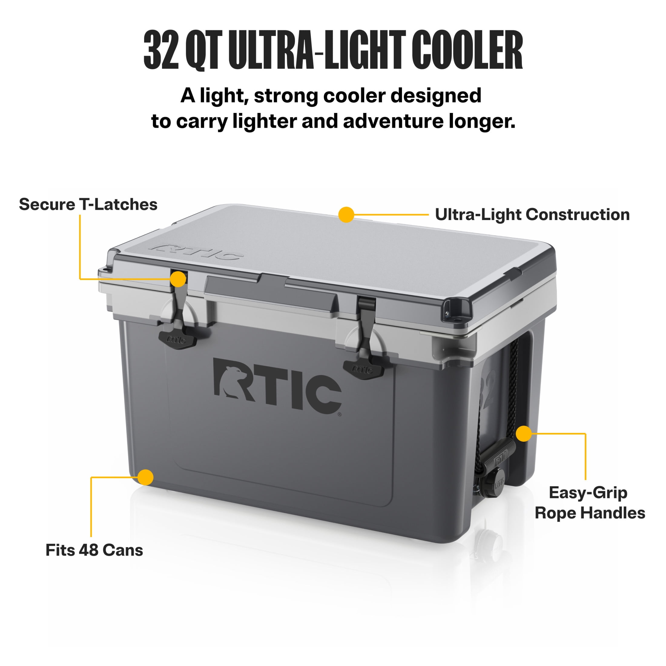 RTIC 32 Qt 48-Can Ultra-Light Ice Chest Cooler, Grey