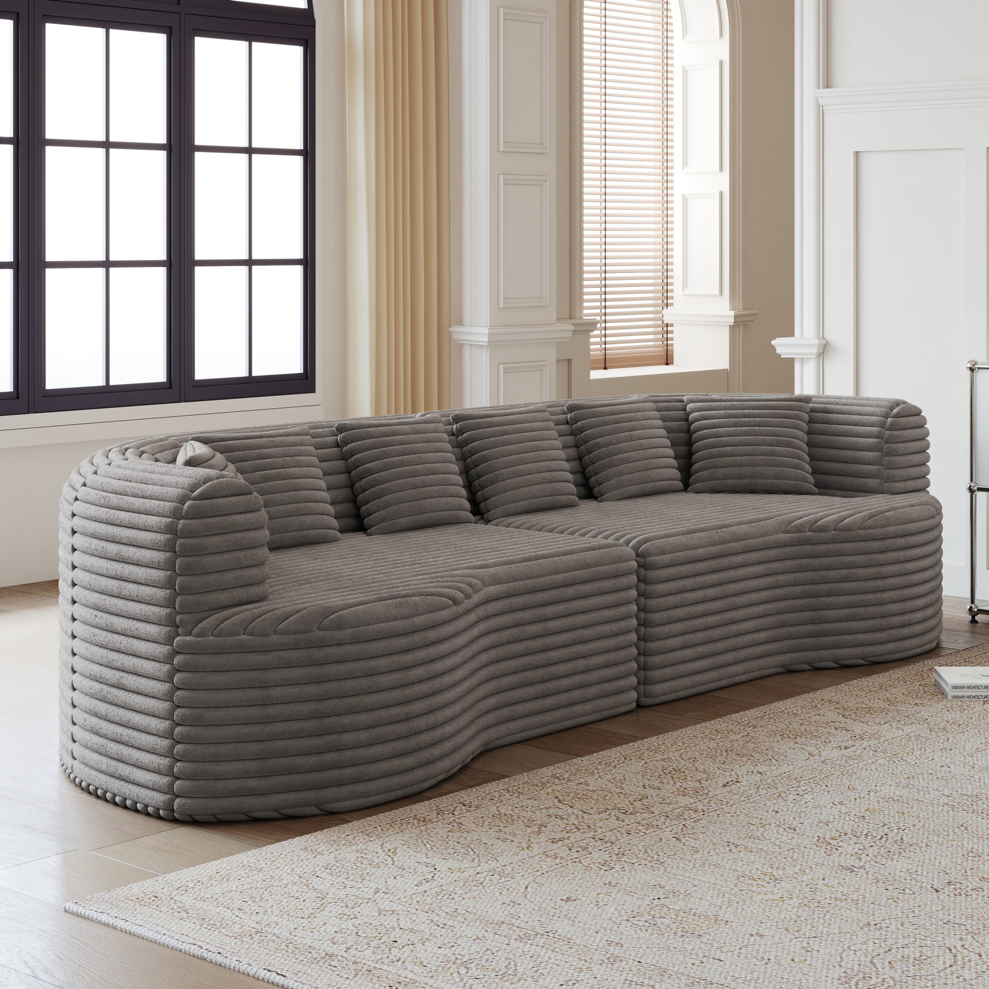 106" Oversized Sectional Sofa,Modern Corduroy Memory Foam Sofa Cloud Sofa with Deep Seat for Living Room,Grey