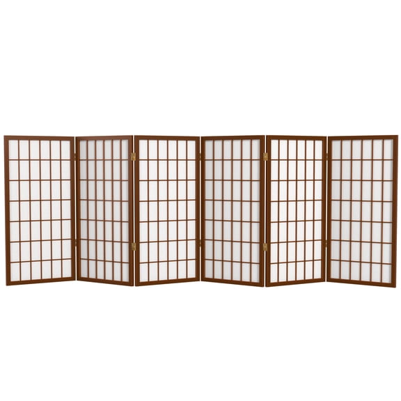3 ft. Tall Classic Japanese Window Pane Lattice Privacy Screen - Walnut - 6 Panels