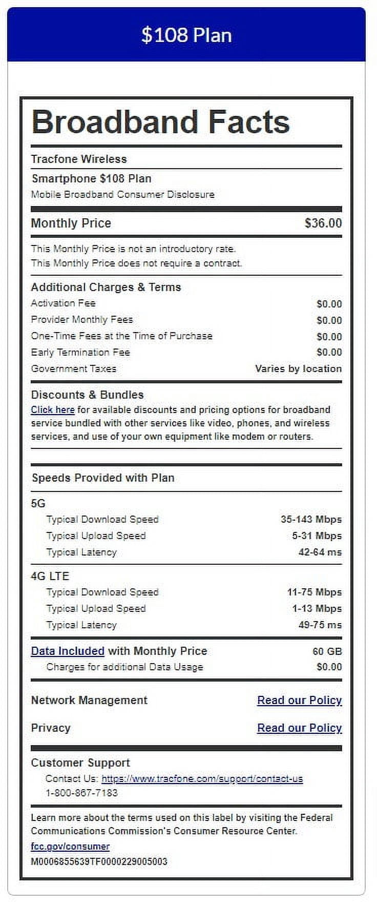 Tracfone $108 Unlimited Talk & Text plus 60 GB of Data 90-Day - Prepaid Plan Direct Top Up