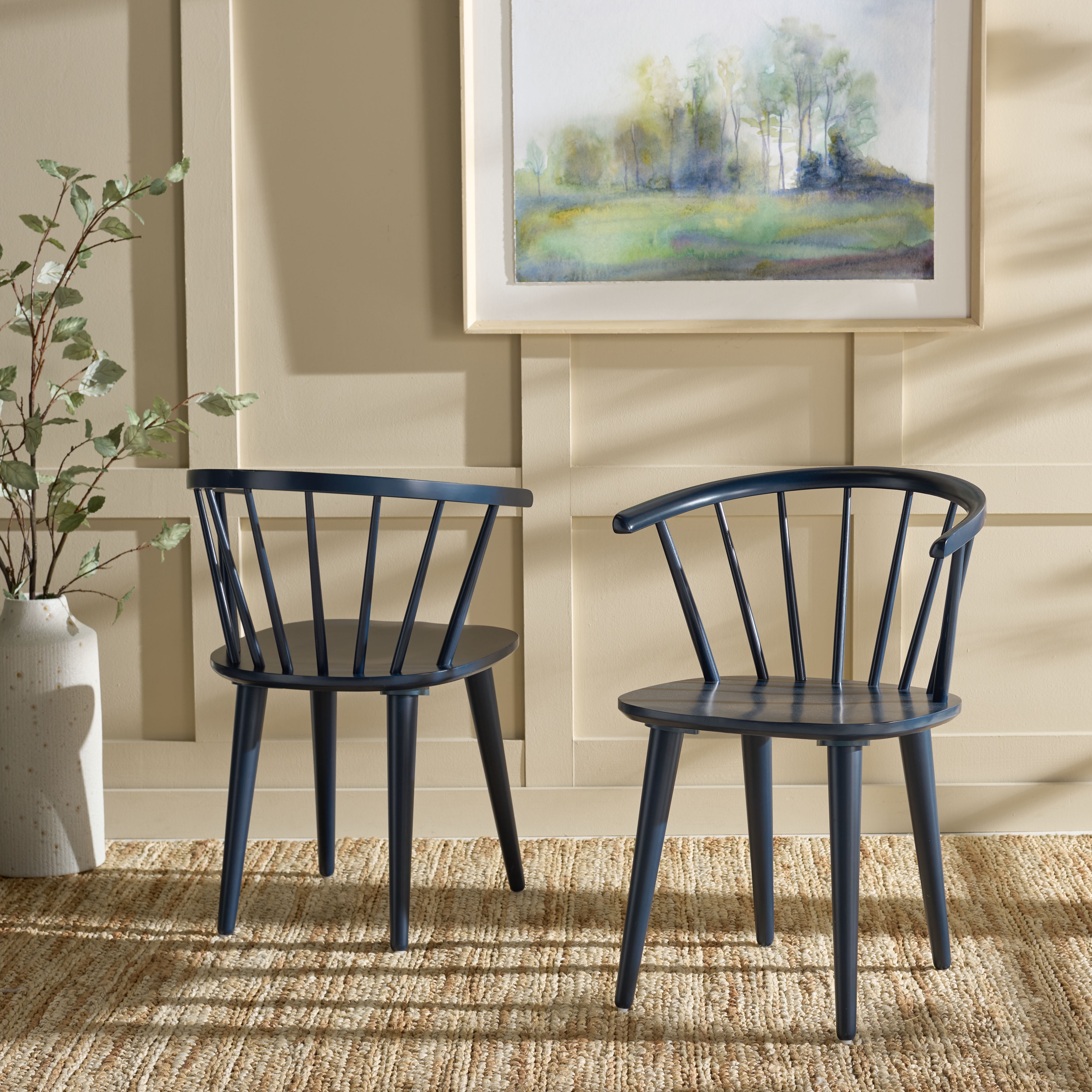 Safavieh Blanchard Scandinavian Wood Dining Side Chairs, Navy (Set of 2)