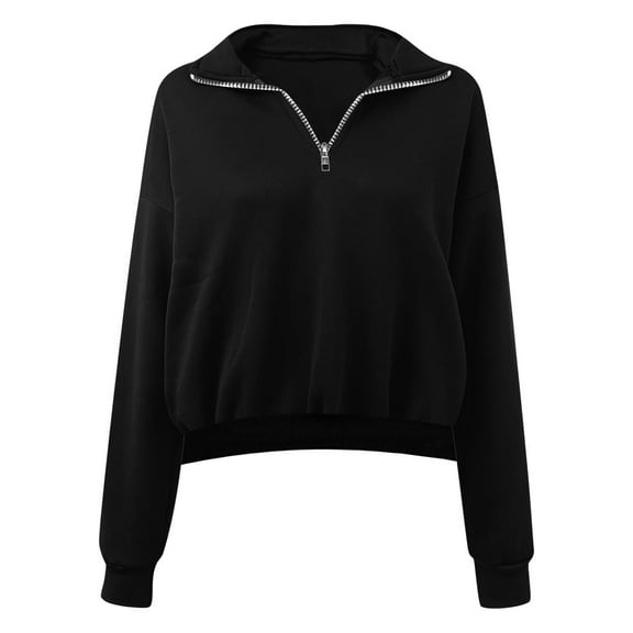 Women Sweatshirts MIUOWANP Fashion Women Casual Solid Color Lapel Neck Long Sleeve Loose T-Shirt Blouse Pullover Tops XXL Black
