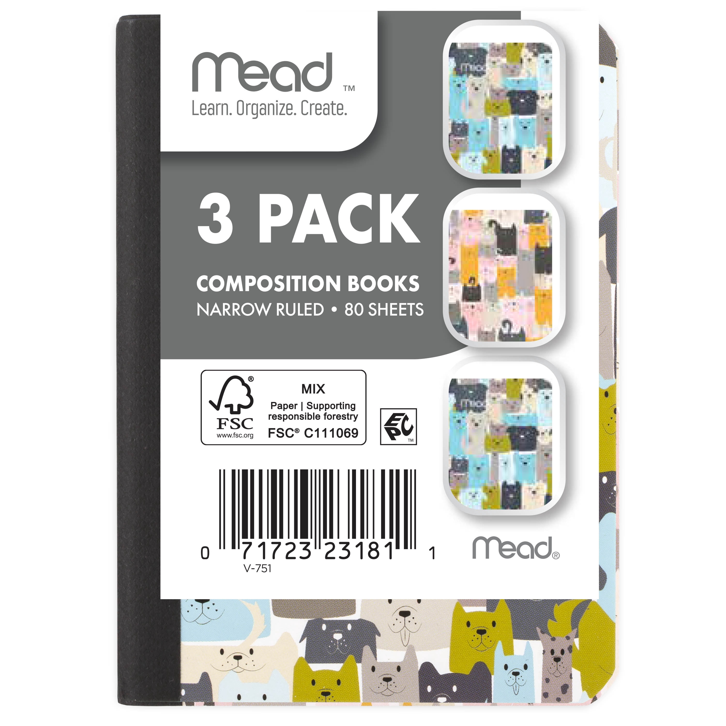 Mead Mini Fashion Composition Book, Narrow Ruled, 80 Sheets, Paper