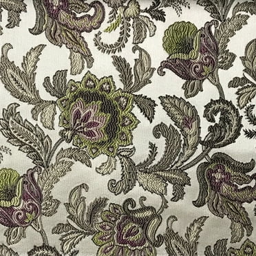 Decora Furnishings Luxurious Woven Jacquard Floral Design Furnishing Fabric for Upholstery, Window Treatments, Craft - Width 54 inches - Fabric by The Yard (Green & Purple)