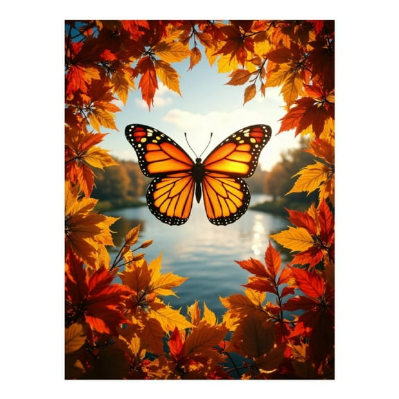 Diamond Art Kit for Adults, Butterfly Autumn Leaves Lake Scene Diamond Painting for Adults Beginners, 5D DIY Diamond Art Painting Kits, Colorful Diamond Painting Craft for Home Decor 12x16