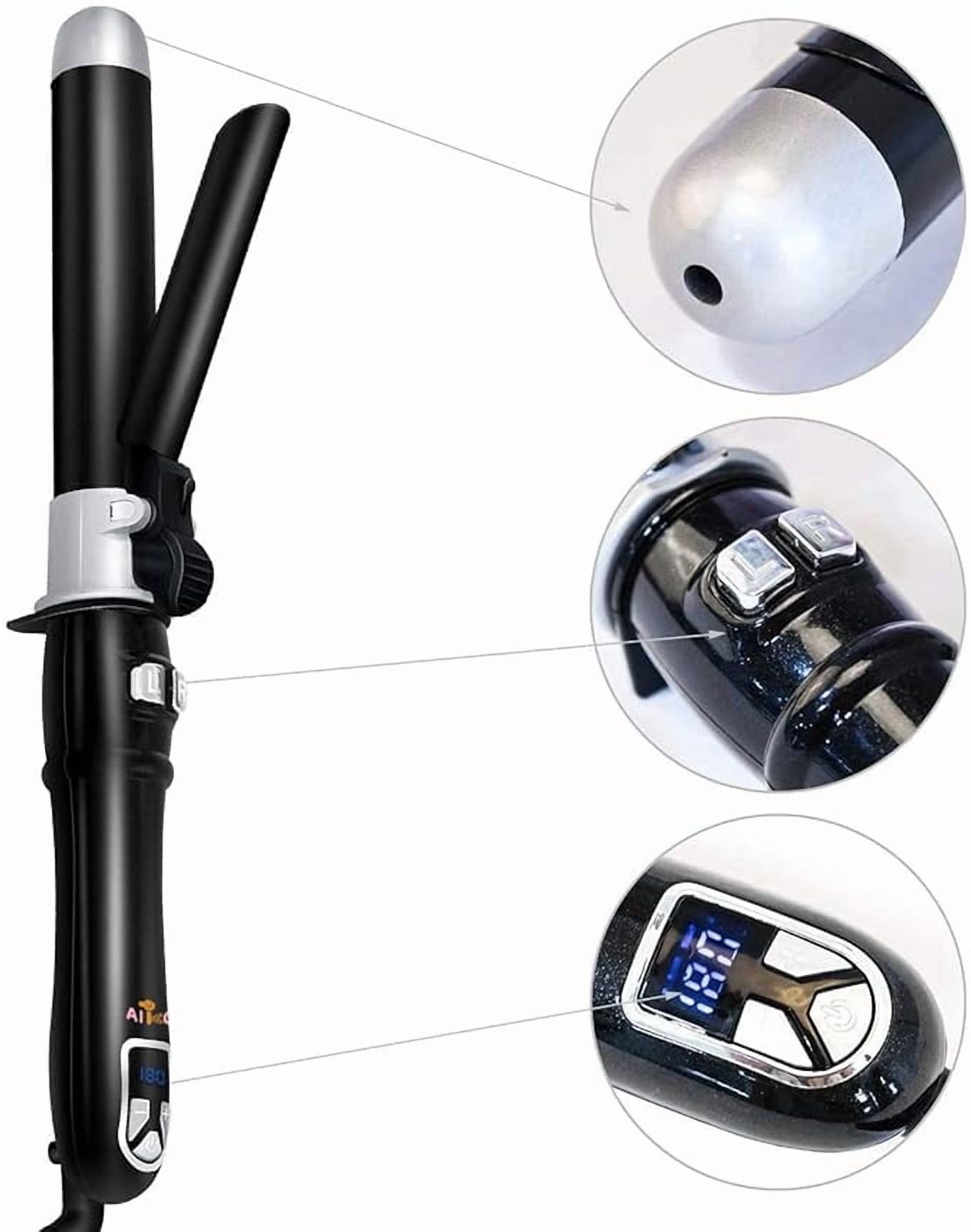1'' Pro Auto Spin Hair Curler Ceramic Instant Heat Curling Wand, Wavy Rotating Iron with Adjustable Temps 210 degreeF - 450 degreeF, Anti-Scald & Dual Voltage, for All Types, Black, WT-108