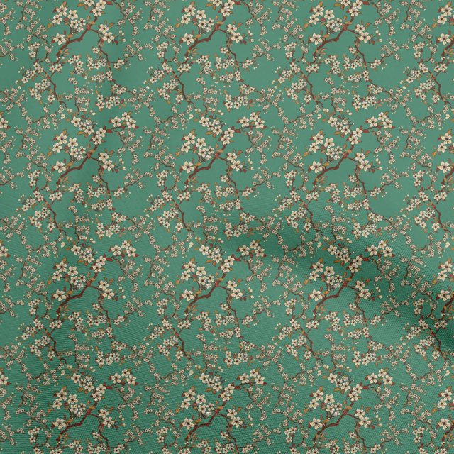 oneOone Cotton Poplin Green Fabric Asian Japanese Floral Craft Projects Decor Fabric Printed By The Yard 56 Inch Wide