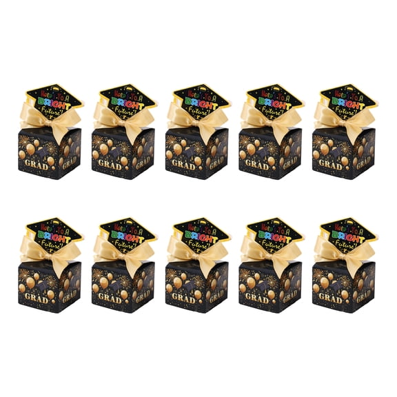 Graduation Party Favor Boxes with Ribbons - 10 Pack Grad Cap Shaped Candy Boxes, Graduation Apparel Boxes, A Hat Style - for Graduation Celebrations, School Events, Party Decorations, Gift Giving