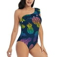 thumbnail image 3 of Salouo Abstract Bright Pineapple Fruit Retro Pattern One Shoulder Ruffled One Piece Swimsuit for Women V Neck Swimwear Tummy Control Bathing Suit-XX-Large, 3 of 6