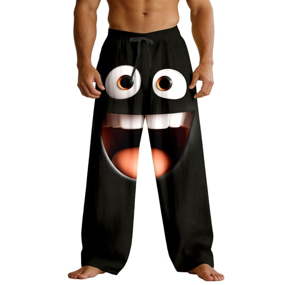 Gyexs Mens Casual Pajama Pants Funny 3D Cartoon Face Printed Sweatpants Drawstring Elastic Relaxed Fit Trousers Black, Size XXXL