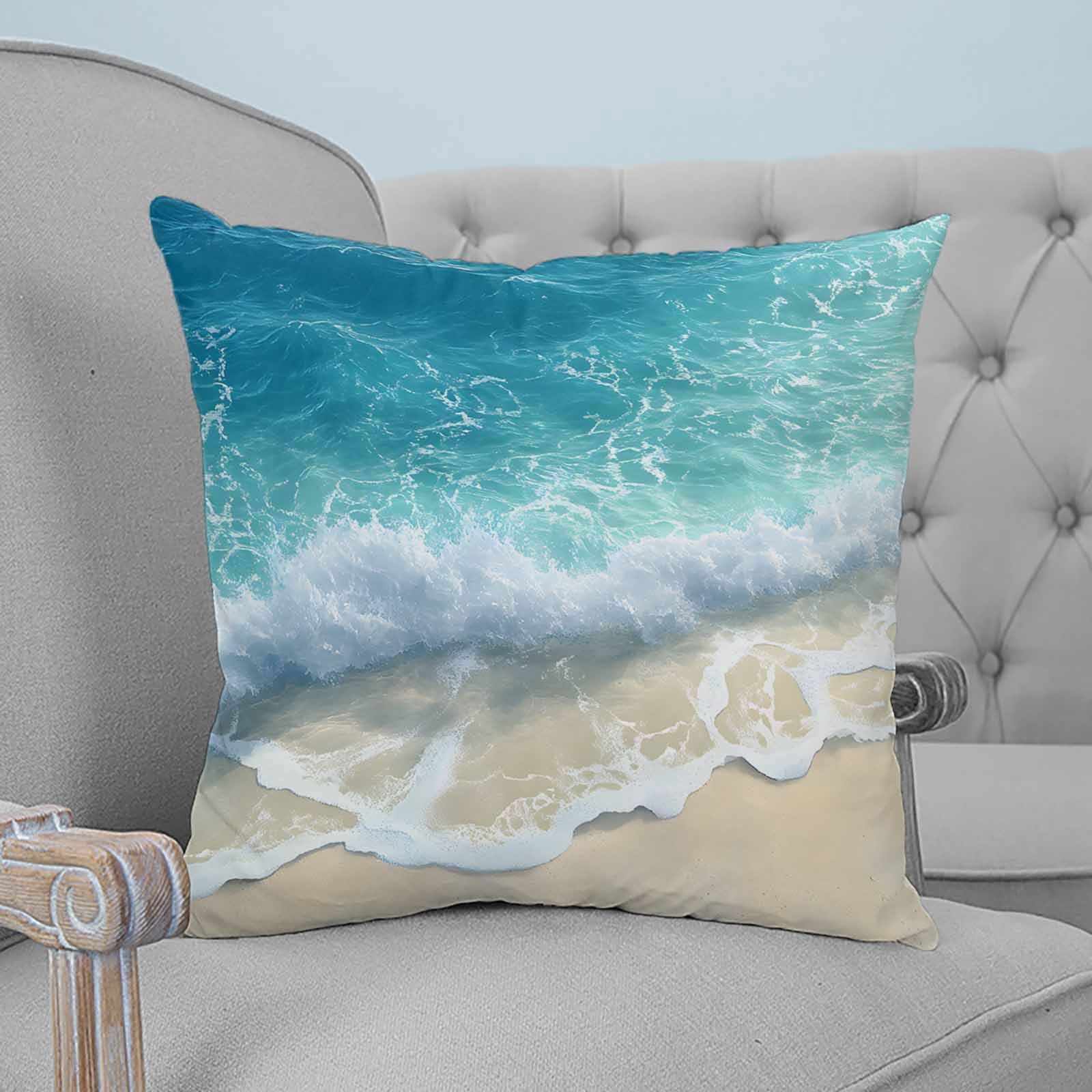 Summer Beach Coastal 24x24 Pillow Covers Set of 2, Watercolor Seaside Waves Ocean Throw Pillow Covers Decorative Couch Cushion Case, Microfiber Square Pillowcases for Bedroom Car Living Room