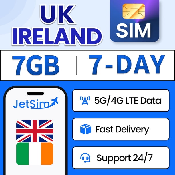 Tarjeta SIM JETSIM 7 GB de datos, plan de viaje por 7 días en Reino Unido