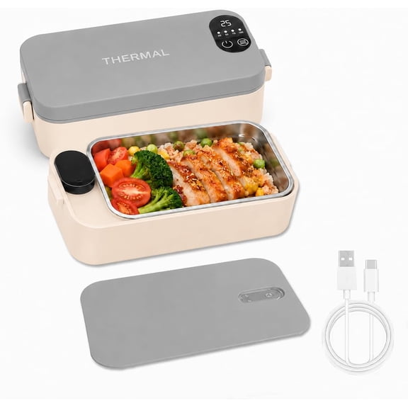 Cordless Electric Lunch Box,Battery-Powered Heated,7200mAh usb Rechargeable Self-Heating Food Warmer with Smart Timer Function,0.9L Large Capacity for Travel,RV,Offices