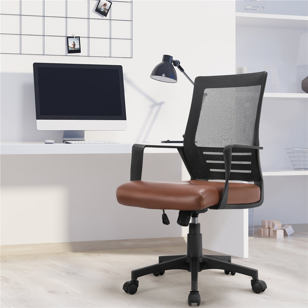Renwick Midback Ergonomic Office Chair with Faux Leather Seat, Set of 2, Brown