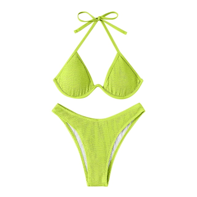 Gibobby Trajes de Natación para Mujer Traje de baño para mujer Bikinis Traje de baño sólido Pantalones cortos para mujer Halter Trajes de baño de dos pie(Amarillo,CH)