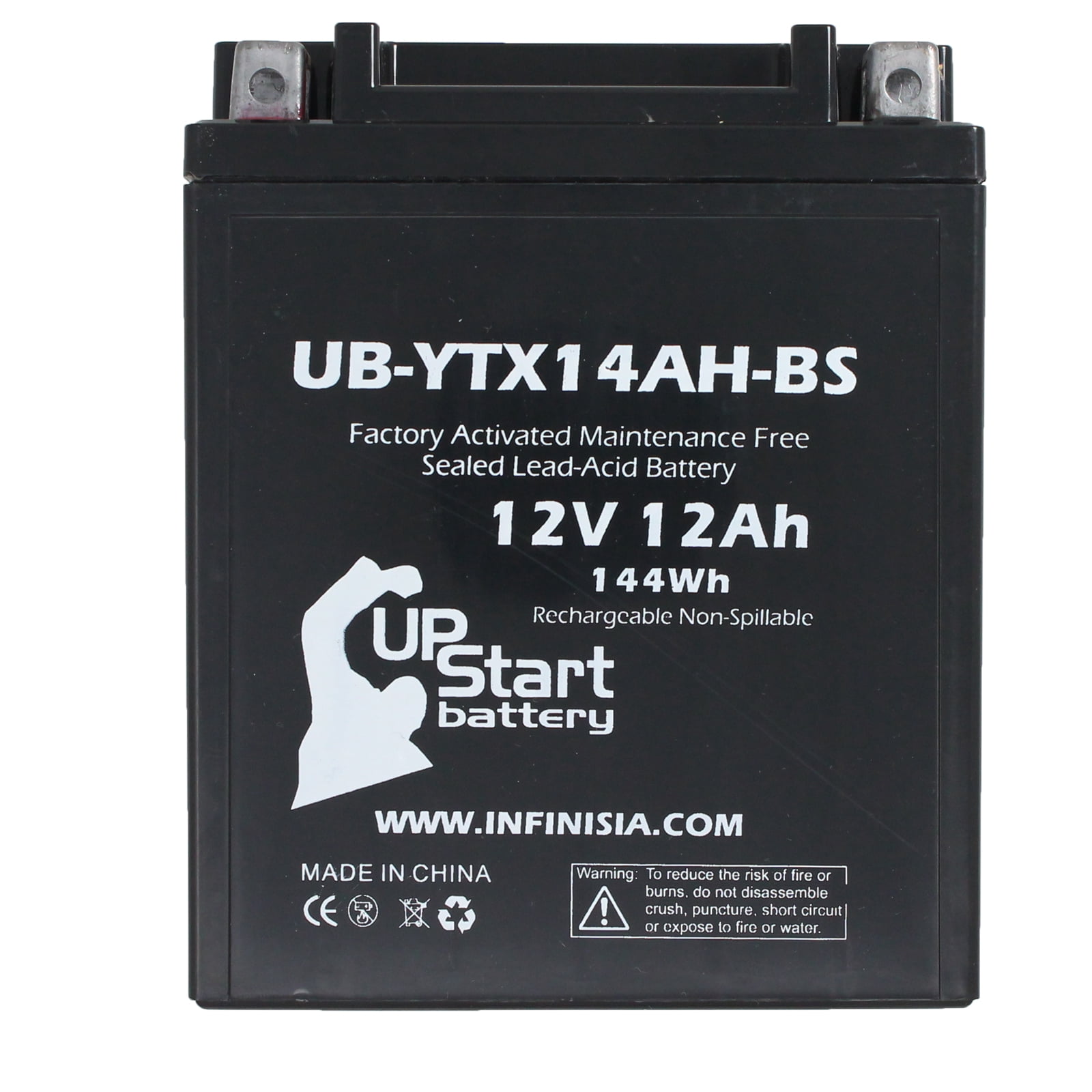 UB-YTX14AH-BS Battery Replacement for 2001 Kawasaki KVF300-B Prairie 300, 4x4 300 CC ATV - Factory Activated, Maintenance Free, Motorcycle Battery - 12V 12AH, UpStart Battery Brand