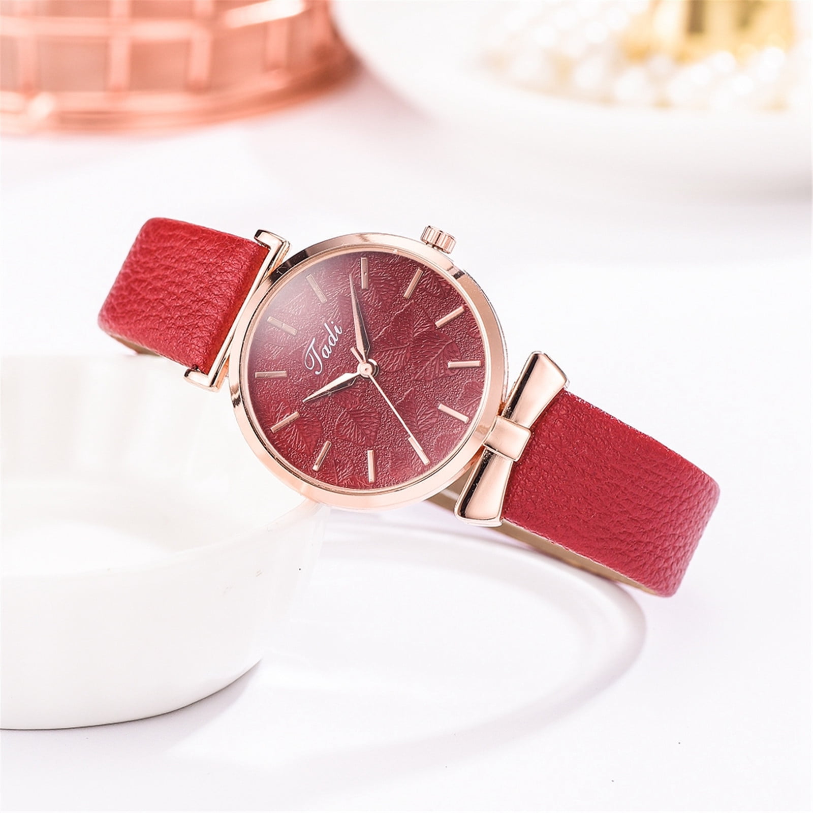  OUPINKE Diamond Watches for Womens Luxury Red Leather