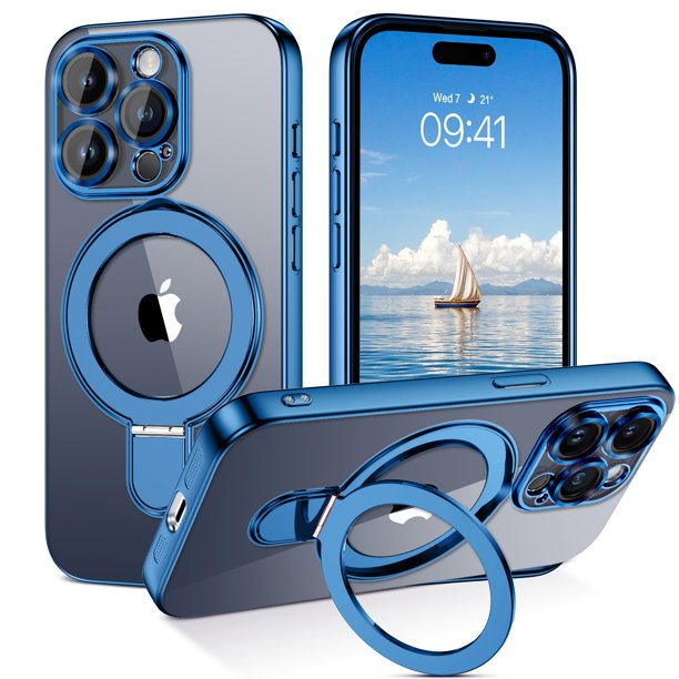 Funda para teléfono celular GUAGUA iPhone 15 Pro Max de 6.7 pulgadas, azul magnética